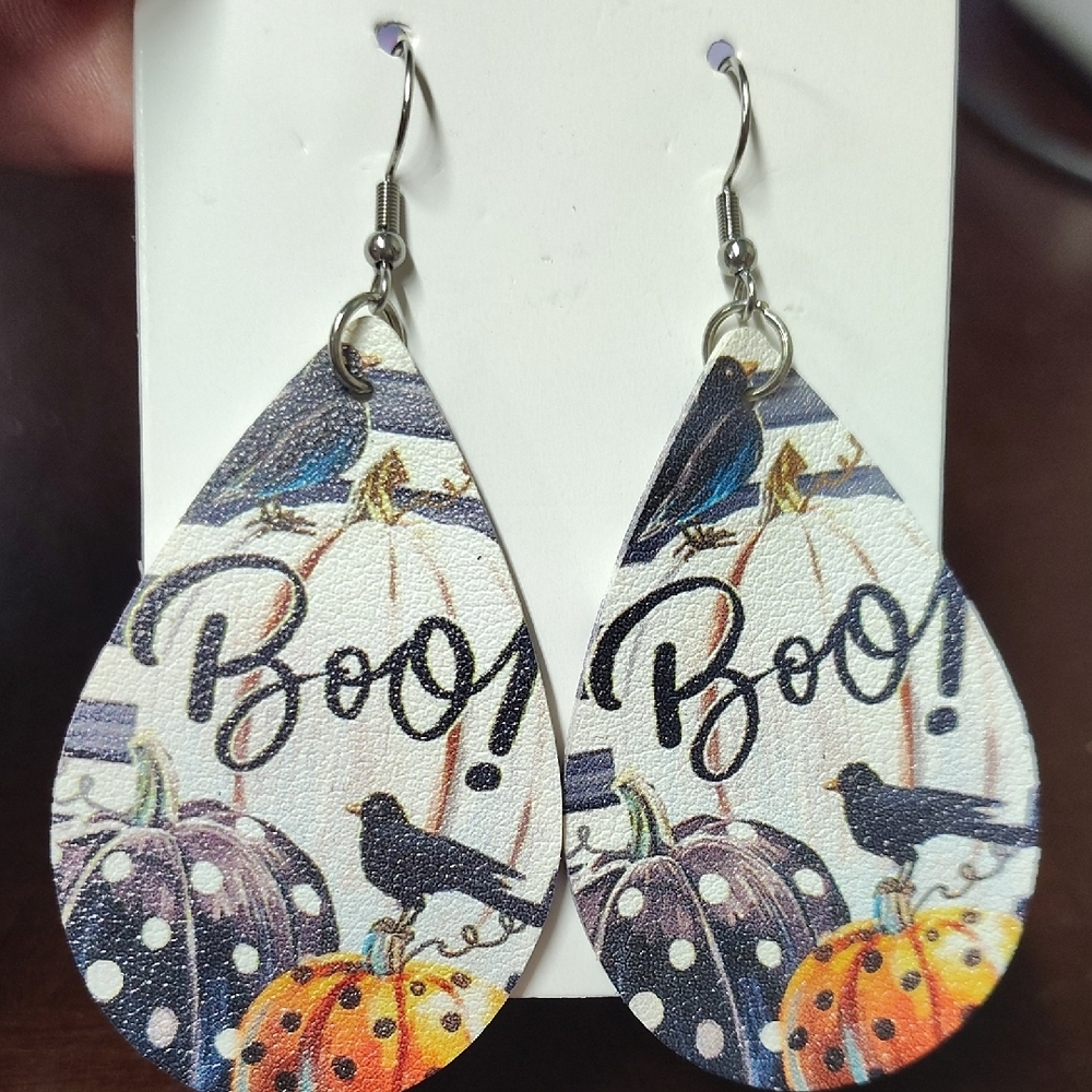 Halloween Teardrop Earrings with Boo Design